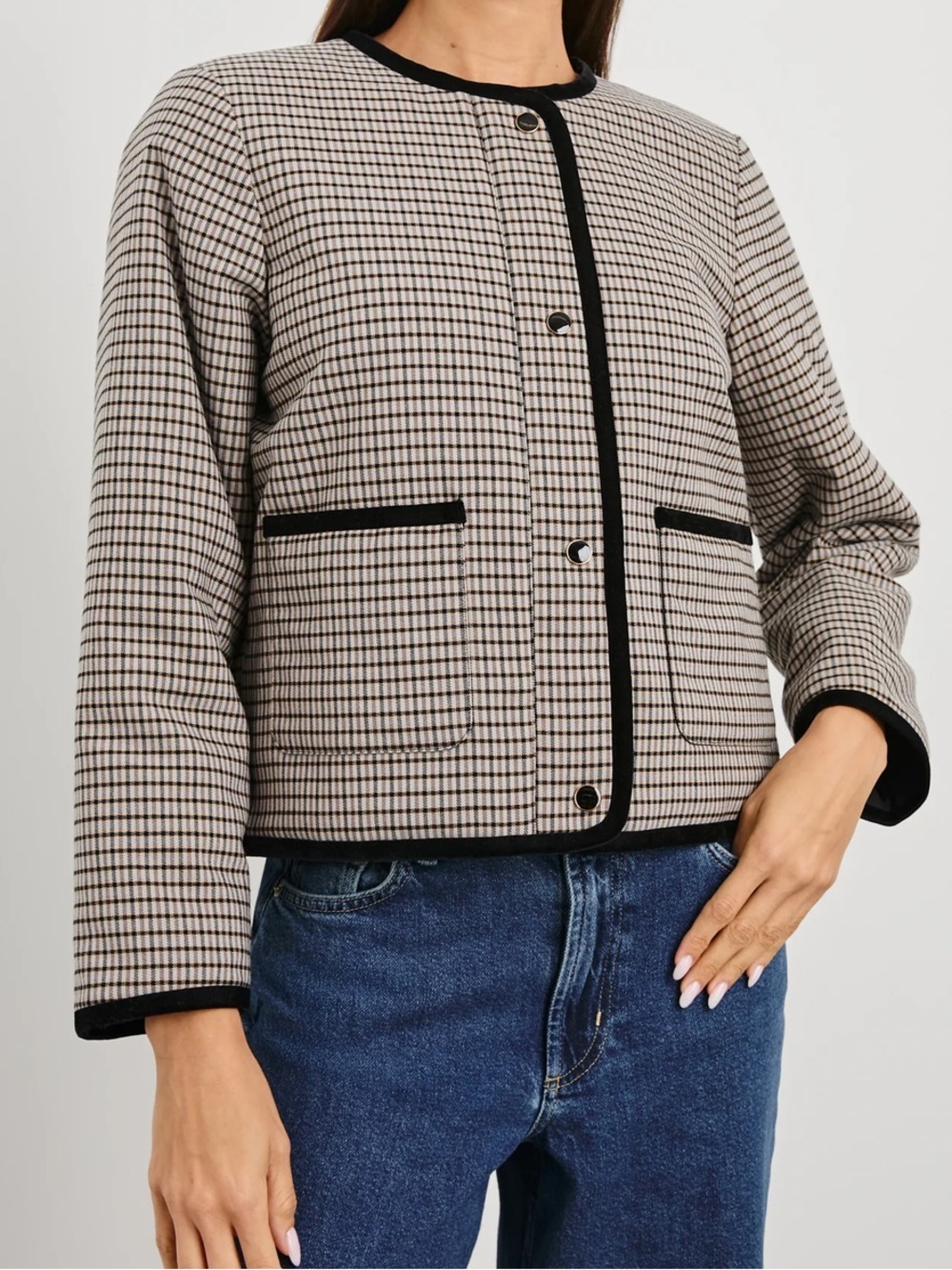 NWOT Rails Nota Jacket Ice Taupe Mini Checked Boxy Lady Jacket - Picture 7 of 11
